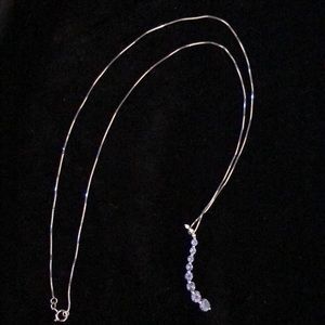 14K WHITE GOLD ROUND GRADUATED TANZANITE DIAMOND PENDANT W/ 18" CHAIN